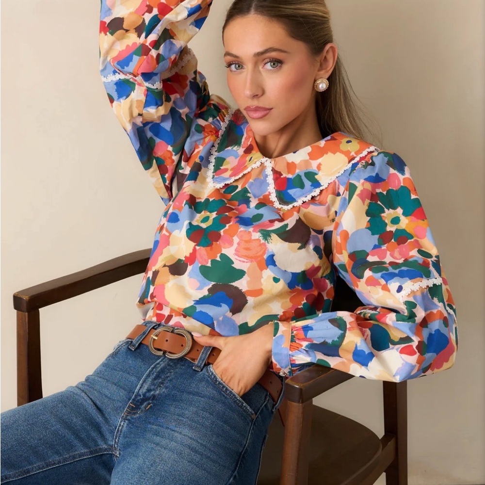 Women’s Prosperina Cotton Floral Multicolor Blouse, size XS